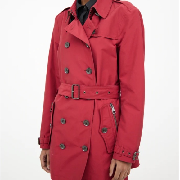Burberry Brit Double Breasted Technical Cotton Trench Coat, Alizarin Crimson Red - Picture 3 of 17